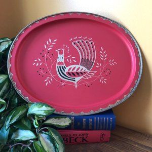 Vintage 60s Metal Serving Tray Bird Midcentury Mod